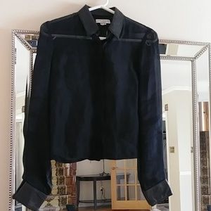 Lamarque sheer shirt jacket with leather collar and cuffs XS